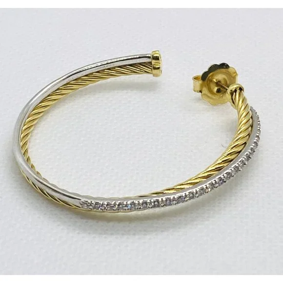 SOD!!! David Yurman 18K Yellow White Gold Diamond 47mm Crossover Hoop Earrings - Picture 9 of 14